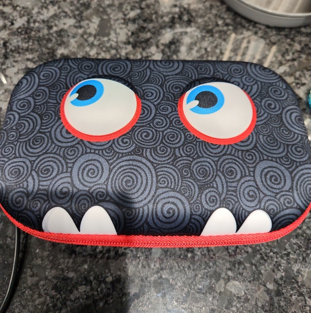 Kids Monster Face Zip Pouch - Black with Red Trim